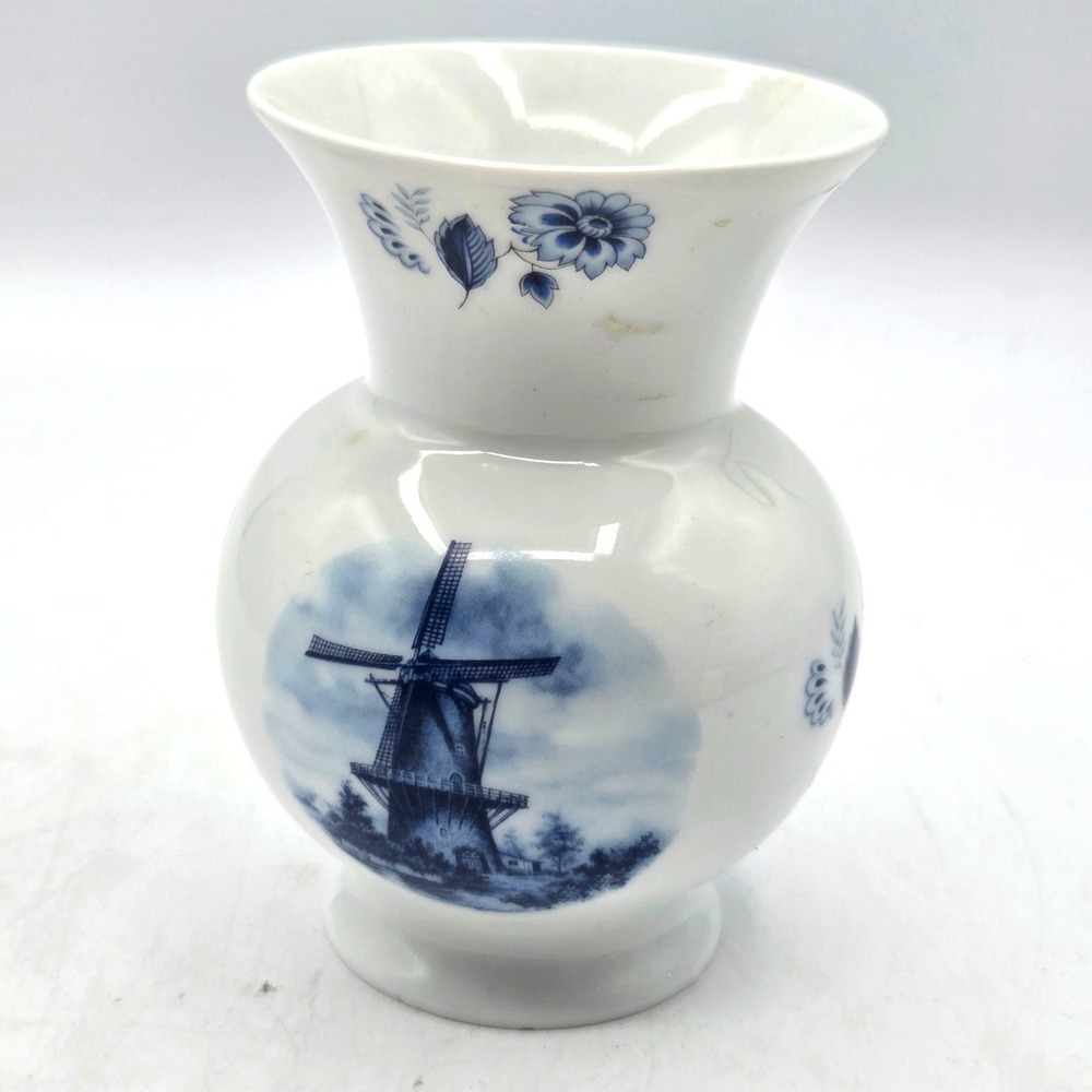 Blue and White Delft Style Vase VINTAGE